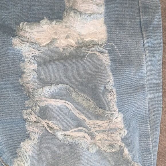 Blush Mark Distressed Light Blue Denim Shorts Ripped Frayed Hem High Waist Jean - Picture 3 of 11